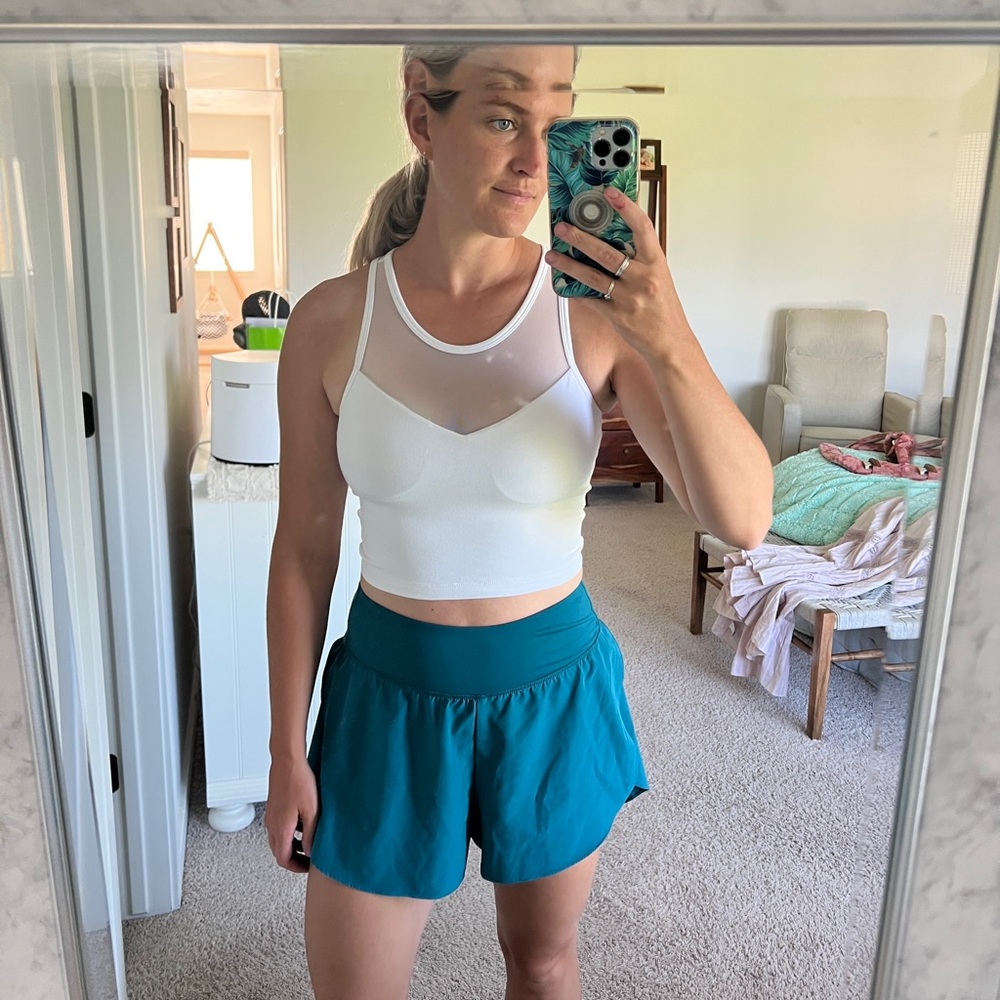 Senita Athletics White Mesh Crop Top w/ Built-In Bra
